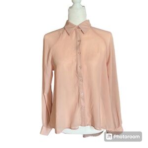 Body Central Blush Crochet Open Back High Low Hem Blouse Size S